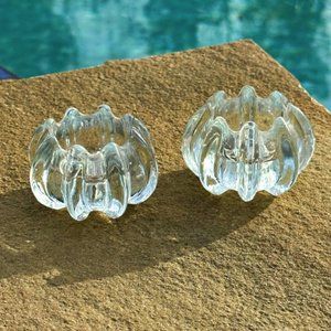 Pair of Vintage Leaded Crystal Glass Votive Candle Holders 2" x 2.5"